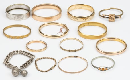 VICTORIAN / ANTIQUE AND VINTAGE GOLD-FILLED AND OTHER BRACELETS, LOT OF 14