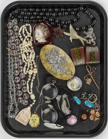 ANTIQUE / VINTAGE STERLING SILVER AND OTHER MATERIALS JEWELRY, LOT OF 27 PIECES