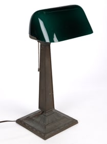 EMERALITE CASED GLASS AND BRASS DESK LAMP