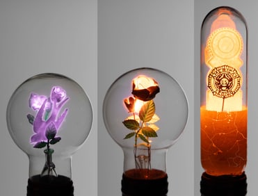 VINTAGE AEROLUX FIGURAL FILAMENT GAS DISCHARGE / NEON GLOW LIGHT BULBS AND LAMPS, LOT OF THREE