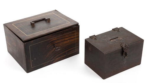 ASSORTED AMERICAN OR BRITISH IRON STRONG / MONEY BOXES, LOT OF TWO