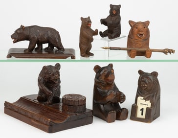 GERMAN / SWISS BLACK FOREST CARVED BEAR DESK ACCESSORIES, LOT OF EIGHT