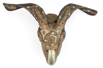 TIBETAN / BUDDHIST DECORATED KAPALA RAM SKULL