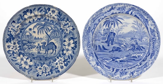STAFFORDSHIRE ANIMAL MOTIF TRANSFER-PRINTED PLATES, LOT OF TWO