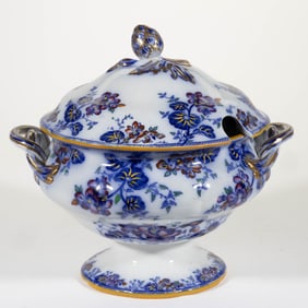 STAFFORDSHIRE GAUDY FLOW BLUE IRONSTONE "FLORENTINE" SOUP TUREEN