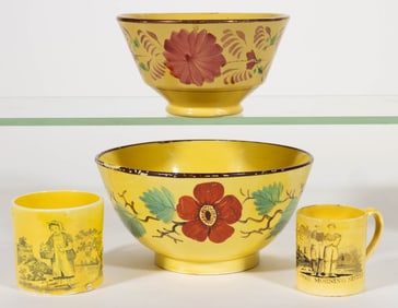 ENGLISH CANARY WARE CERAMIC ARTICLES, LOT OF FOUR