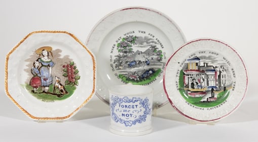 BRITISH TRANSFER-PRINTED CERAMIC ARTICLES, LOT OF FOUR