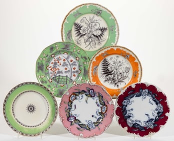 STAFFORDSHIRE FLOW-DECORATED IRONSTONE PLATES, LOT OF SIX
