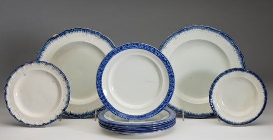 BRITISH BLUE EMBOSSED-EDGE CERAMIC PLATES, LOT OF TEN