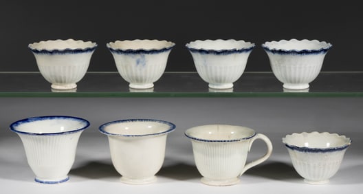 BRITISH BLUE SHELL EDGE CERAMIC CUPS, LOT OF EIGHT