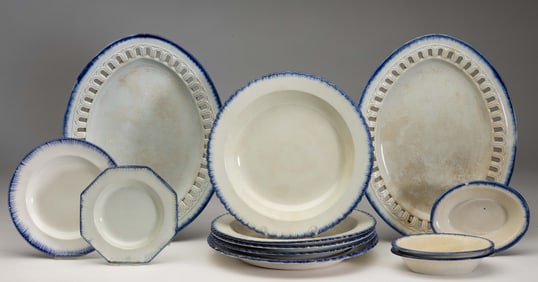 BRITISH BLUE SHELL EDGE CERAMIC TABLE ARTICLES, LOT OF 12