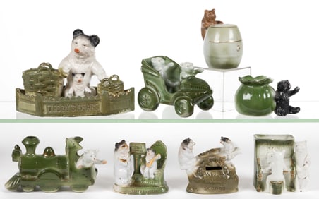 GERMAN PORCELAIN BEAR FIGURAL FAIRINGS / NOVELTIES, LOT OF EIGHT