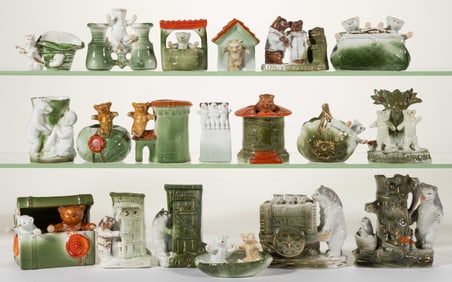 GERMAN PORCELAIN BEAR FIGURAL FAIRINGS / NOVELTIES, LOT OF 19