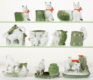 GERMAN PORCELAIN CAT FIGURAL FAIRINGS / NOVELTIES, LOT OF TEN
