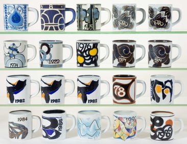 DANISH ROYAL COPENHAGEN FAJANCE ANNUAL CERAMIC MUGS, LOT OF 20