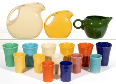 HOMER LAUGHLIN FIESTAWARE CERAMIC DRINKING ARTICLES, LOT OF 16