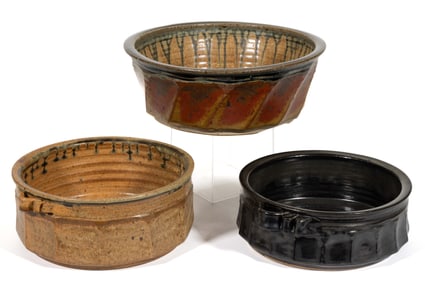 SIGNED JIM "HANGER", STAUNTON, VIRGINIA STUDIO POTTERY STONEWARE BOWLS, LOT OF THREE