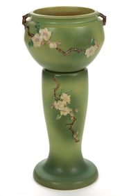AMERICAN ROSEVILLE APPLE BLOSSOM ART POTTERY JARDINIERE AND PEDESTAL