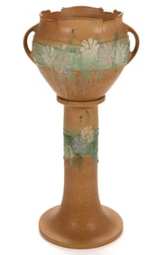 AMERICAN ROSEVILLE COSMOS ART POTTERY JARDINIERE AND PEDESTAL