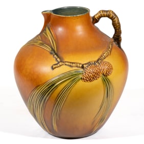 AMERICAN ROSEVILLE PINECONE ART POTTERY PITCHER