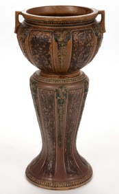 AMERICAN ROSEVILLE FLORENTINE ART POTTERY JARDINIERE AND PEDESTAL