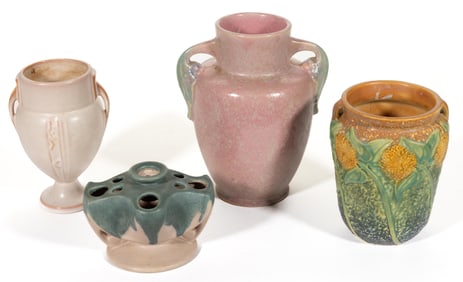 AMERICAN ROSEVILLE ART POTTERY VASES, LOT OF FOUR