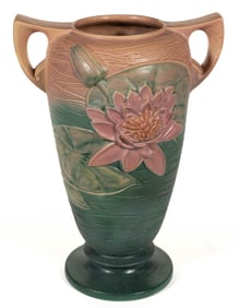 AMERICAN ROSEVILLE WATER LILY ART POTTERY VASE