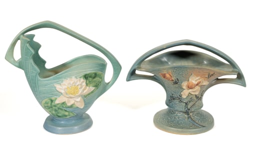 AMERICAN ROSEVILLE ART POTTERY BASKETS, LOT OF TWO