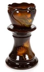 AMERICAN STANDARD GLAZE FLORAL MOTIF ART POTTERY JARDINIERE AND PEDESTAL