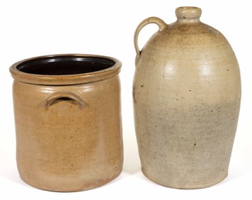 HARRISONBURG STEAM POTTERY, SHENANDOAH VALLEY OF VIRGINIA STONEWARE ARTICLES, LOT OF TWO
