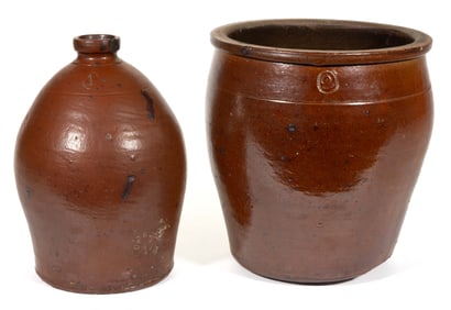 HARRISONBURG STEAM POTTERY, SHENANDOAH VALLEY OF VIRGINIA STONEWARE ARTICLES, LOT OF TWO