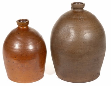 HARRISONBURG STEAM POTTERY, SHENANDOAH VALLEY OF VIRGINIA STONEWARE JUGS, LOT OF TWO