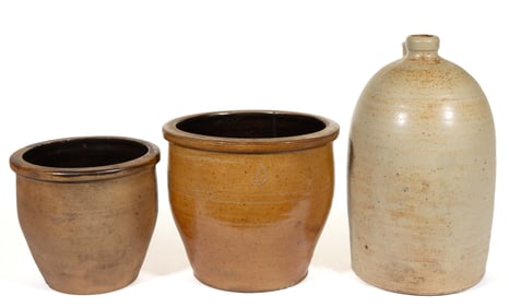 HARRISONBURG STEAM POTTERY, SHENANDOAH VALLEY OF VIRGINIA STONEWARE ARTICLES, LOT OF THREE