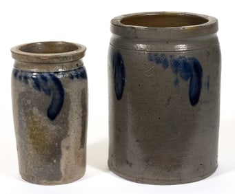 STRASBURG, SHENANDOAH VALLEY OF VIRGINIA DECORATED STONEWARE JARS, LOT OF TWO