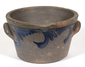 STAMPED "J KEISTER & CO. / STRASBURG, VA.", SHENANDOAH VALLEY OF VIRGINIA DECORATED STONEWARE PAN