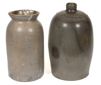 STAMPED "STRASBURG, VA", SHENANDOAH VALLEY OF VIRGINIA STONEWARE JARS, LOT OF TWO