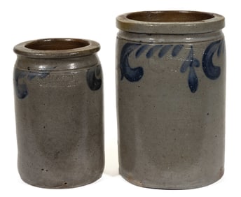 STAMPED "S. BELL & SON. / STRASBURG.", SHENANDOAH VALLEY OF VIRGINIA DECORATED STONEWARE JARS, LOT