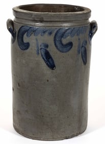 STAMPED "S. BELL & SON. / STRASBURG.", SHENANDOAH VALLEY OF VIRGINIA DECORATED STONEWARE JAR