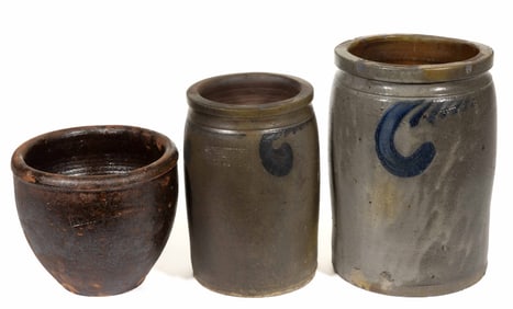 STAMPED "S. BELL & SON / STRASBURG", SHENANDOAH VALLEY OF VIRGINIA EARTHENWARE AND STONEWARE JARS,