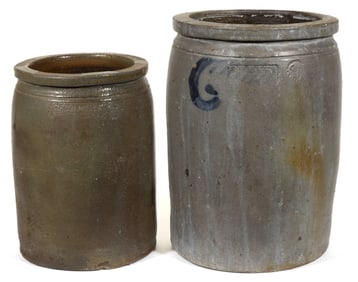 STAMPED STRASBURG, SHENANDOAH VALLEY OF VIRGINIA STONEWARE JARS, LOT OF TWO