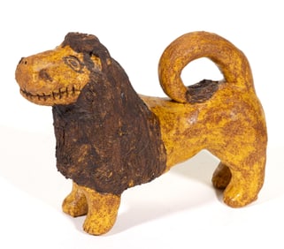 REPRODUCTION SOLOMON BELL, WINCHESTER, VIRGINIA CONTEMPORARY POTTERY DIMINUTIVE LION FIGURE