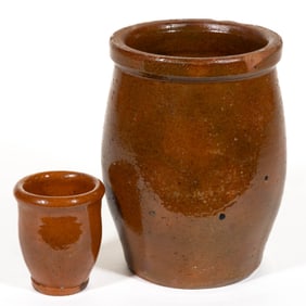 SHENANDOAH VALLEY OF VIRGINIA EARTHENWARE / REDWARE JARS, LOT OF TWO