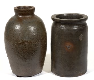 STONYMAN POTTERY ATTRIBUTED, PAGE CO., SHENANDOAH VALLEY OF VIRGINIA STONEWARE JARS, LOT OF TWO