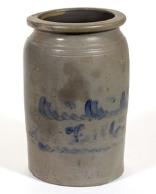 SIGNED GEORGE FULTON, ALLEGHANY CO., VALLEY OF VIRGINIA DECORATED STONEWARE JAR