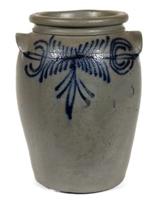 STAMPED "B C MILBURN / ALEXA", ALEXANDRIA, VIRGINIA DECORATED STONEWARE JAR