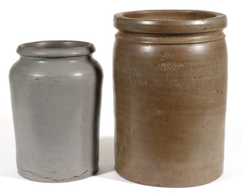 STAMPED "ALEXA", ALEXANDRIA, VIRGINIA STONEWARE JARS, LOT OF TWO