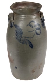 STEPHEN B. SWEENEY ATTRIBUTED, HENRICO CO., VIRGINIA DECORATED STONEWARE CHURN