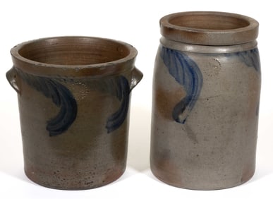PARR FAMILY ATTRIBUTED, RICHMOND, VIRGINIA DECORATED STONEWARE JARS, LOT OF TWO