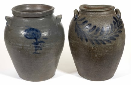SCHERMERHORN POTTERY, RICHMOND, VIRGINIA DECORATED STONEWARE JARS, LOT OF TWO