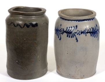 HENRICO CO., VIRGINIA DECORATED STONEWARE JARS, LOT OF TWO